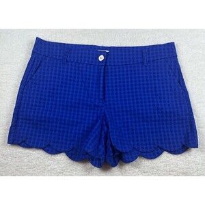 Crown & Ivy Shorts Womens 12 Shelby Blue Scalloped Hem Textured Preppy Coastal